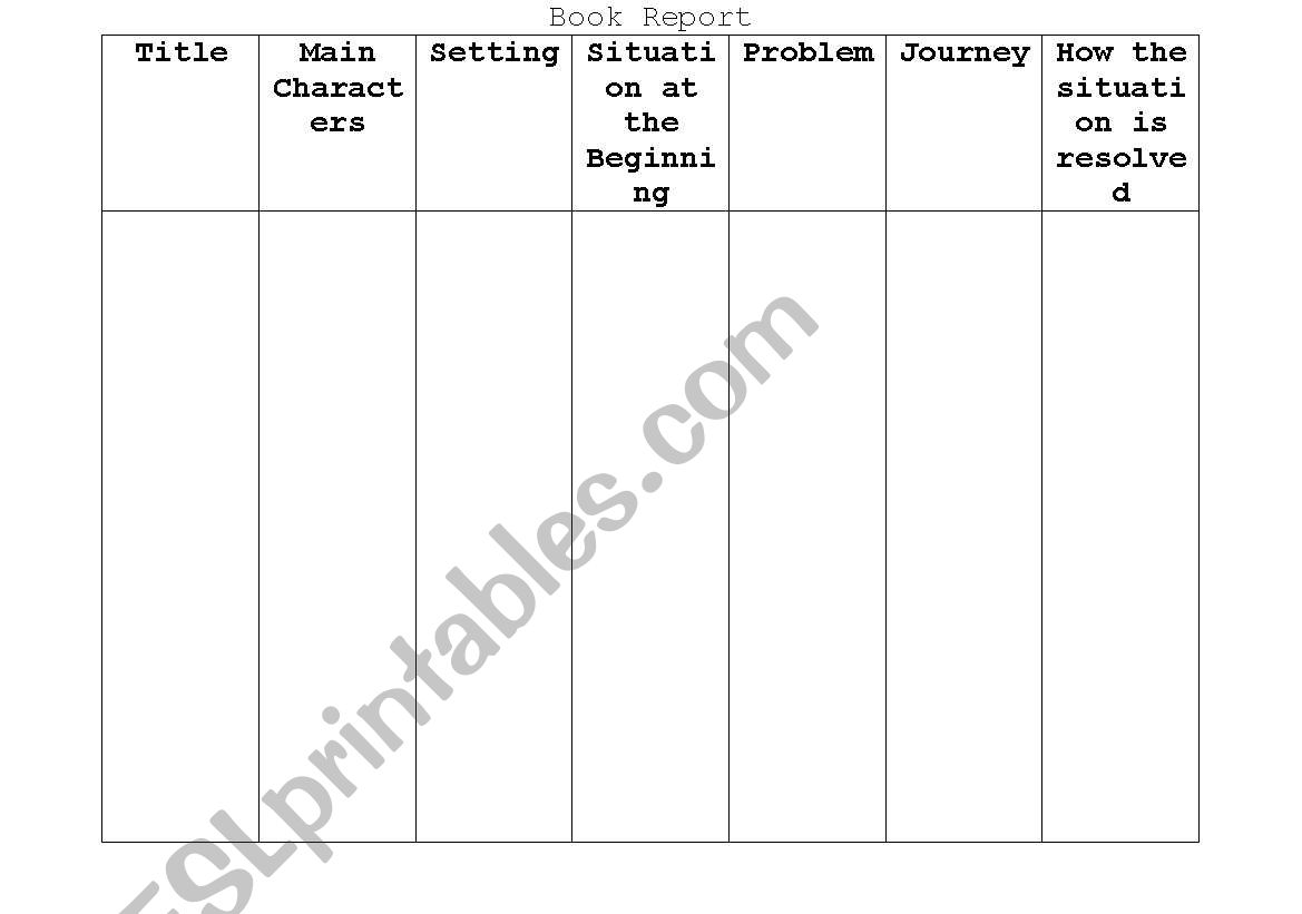 book report worksheet