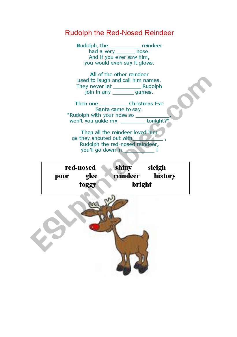 RUDOLPH THE RED NOSE REINDER worksheet