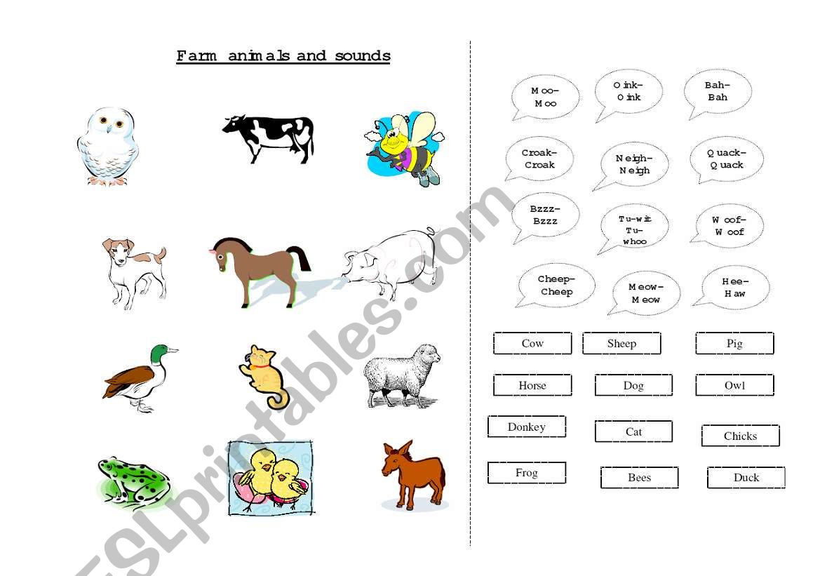 Farm animals and sounds worksheet