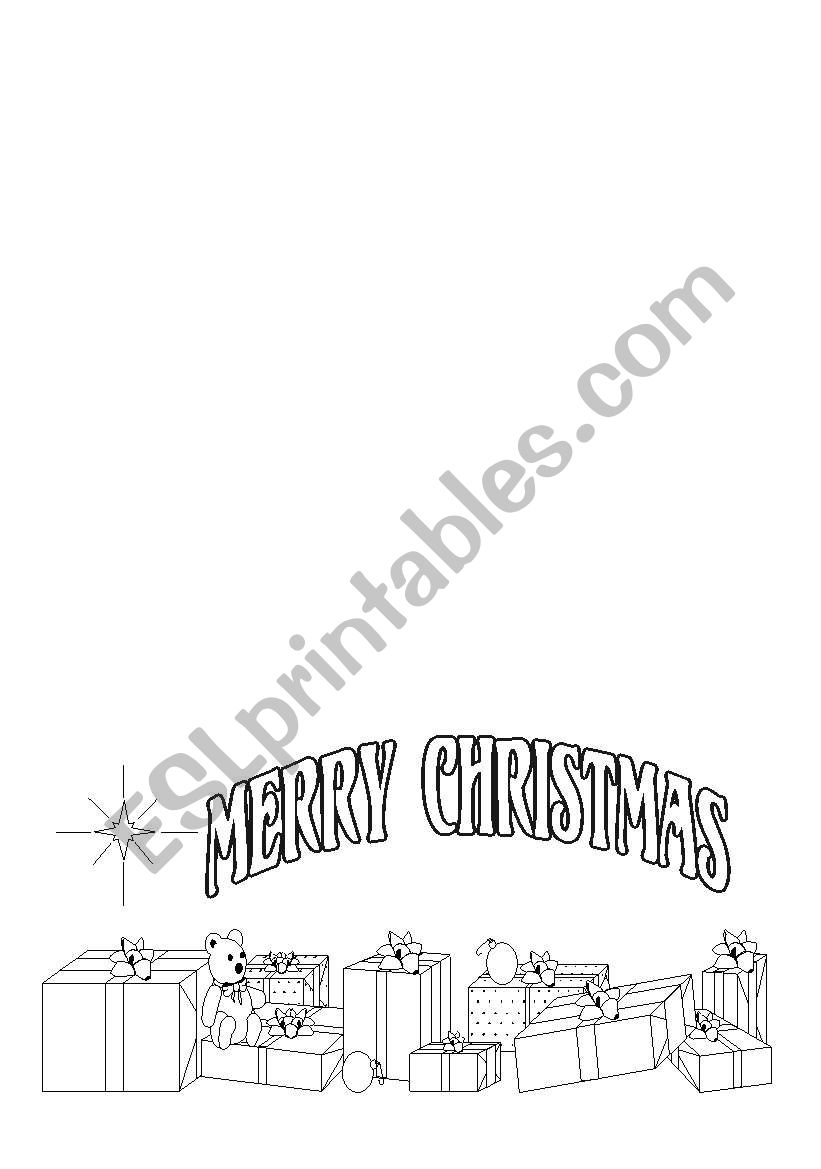 Christmas card to color worksheet