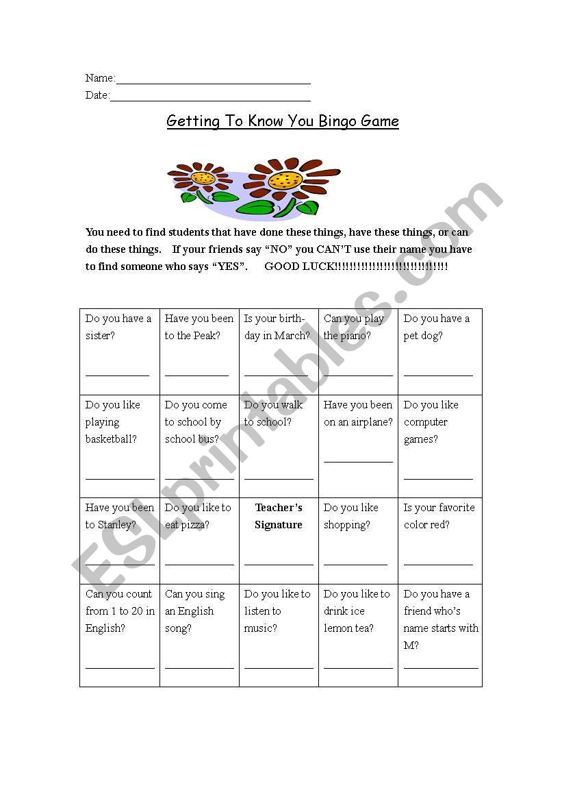 Ice Breaker Bingo worksheet