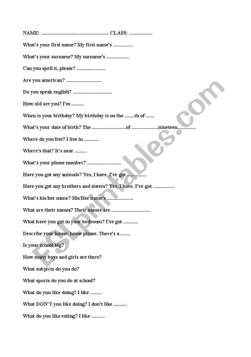 Miscelaneus questions worksheet