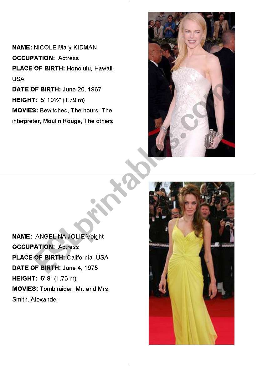 Famous people cards 1 worksheet