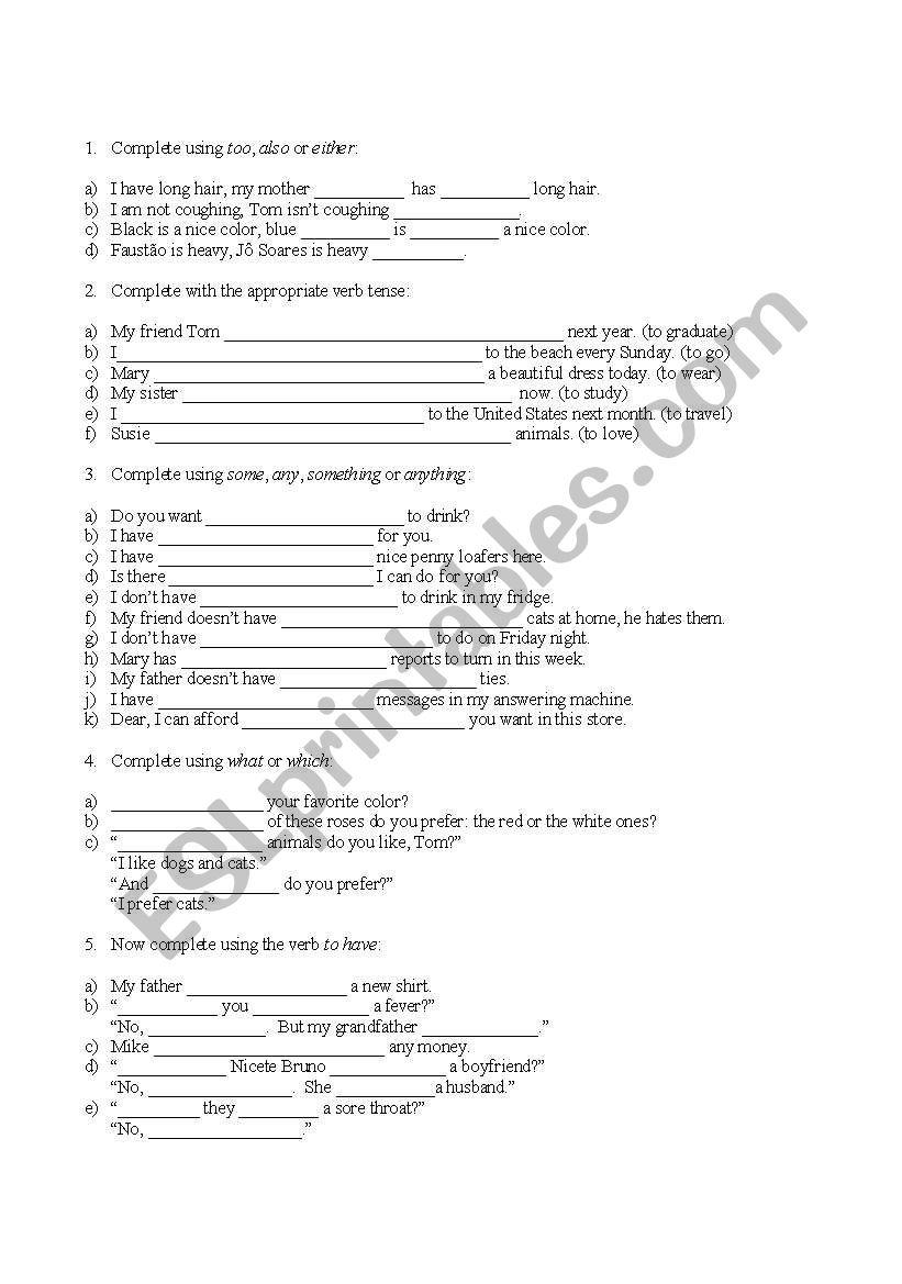 Basic review worksheet