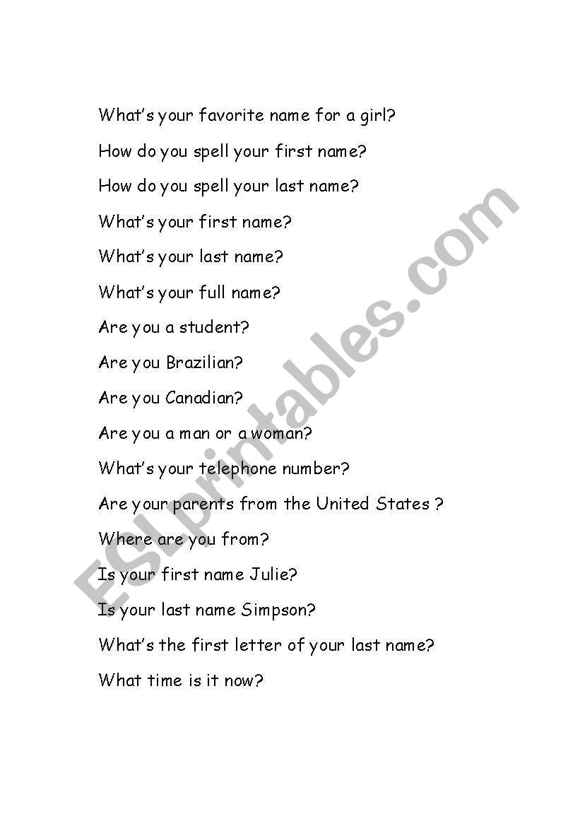 Conversation starter worksheet