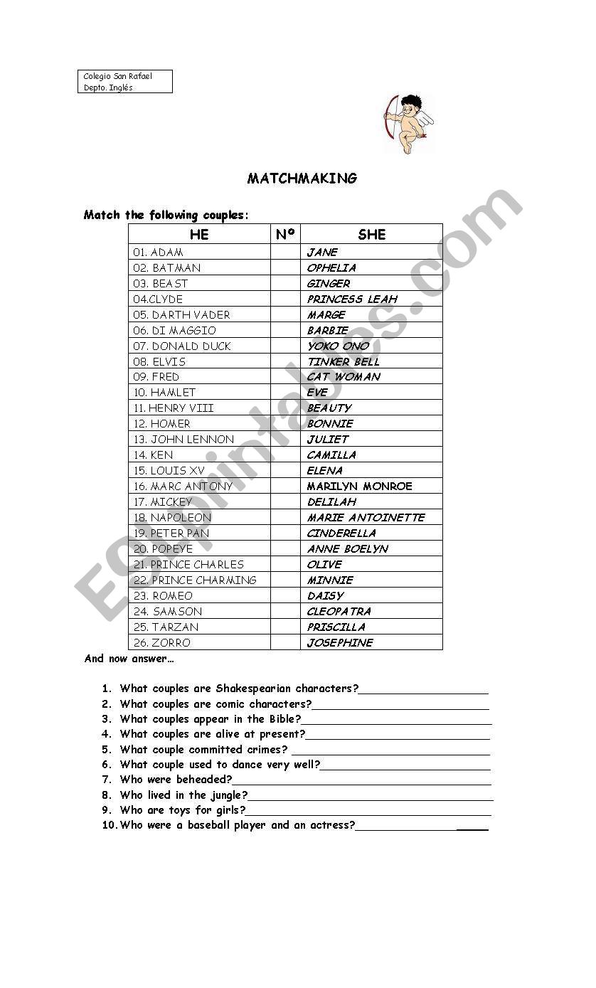 MATCHMAKING worksheet