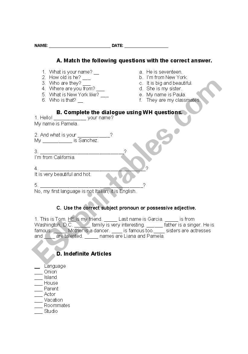 quiz worksheet