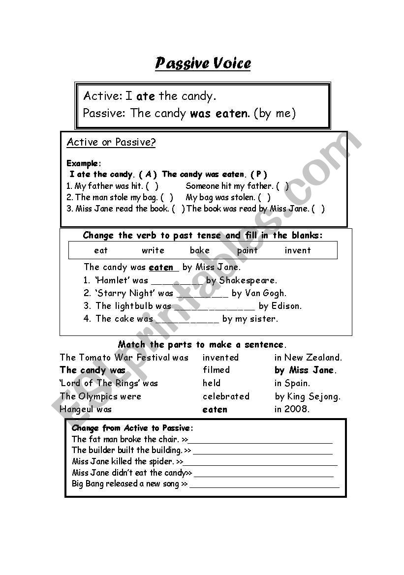 Passive Voice Worksheet worksheet