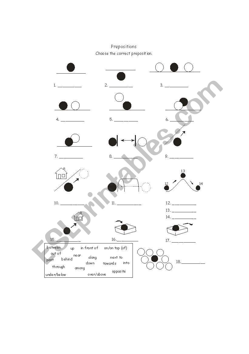 Prepositions of Place worksheet