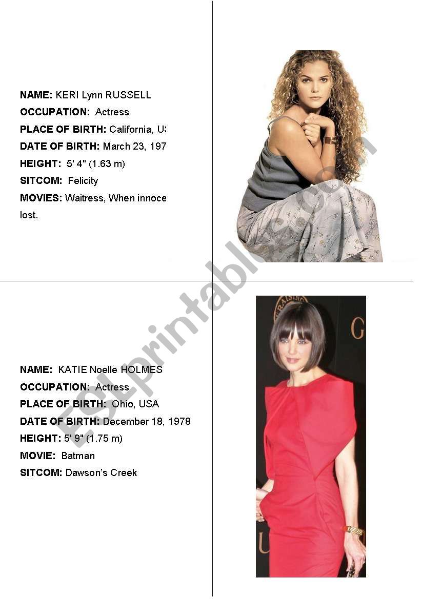 Famous people cards 2 worksheet