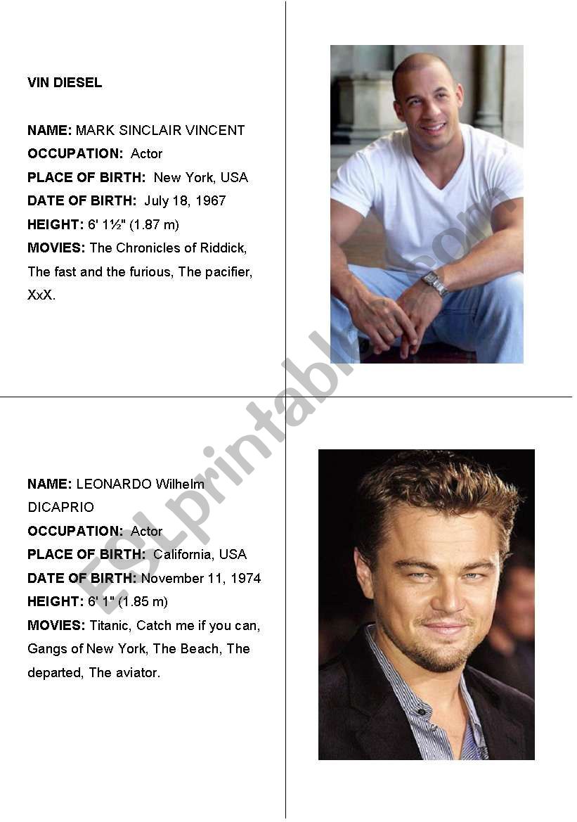 Famous people cards 4 worksheet
