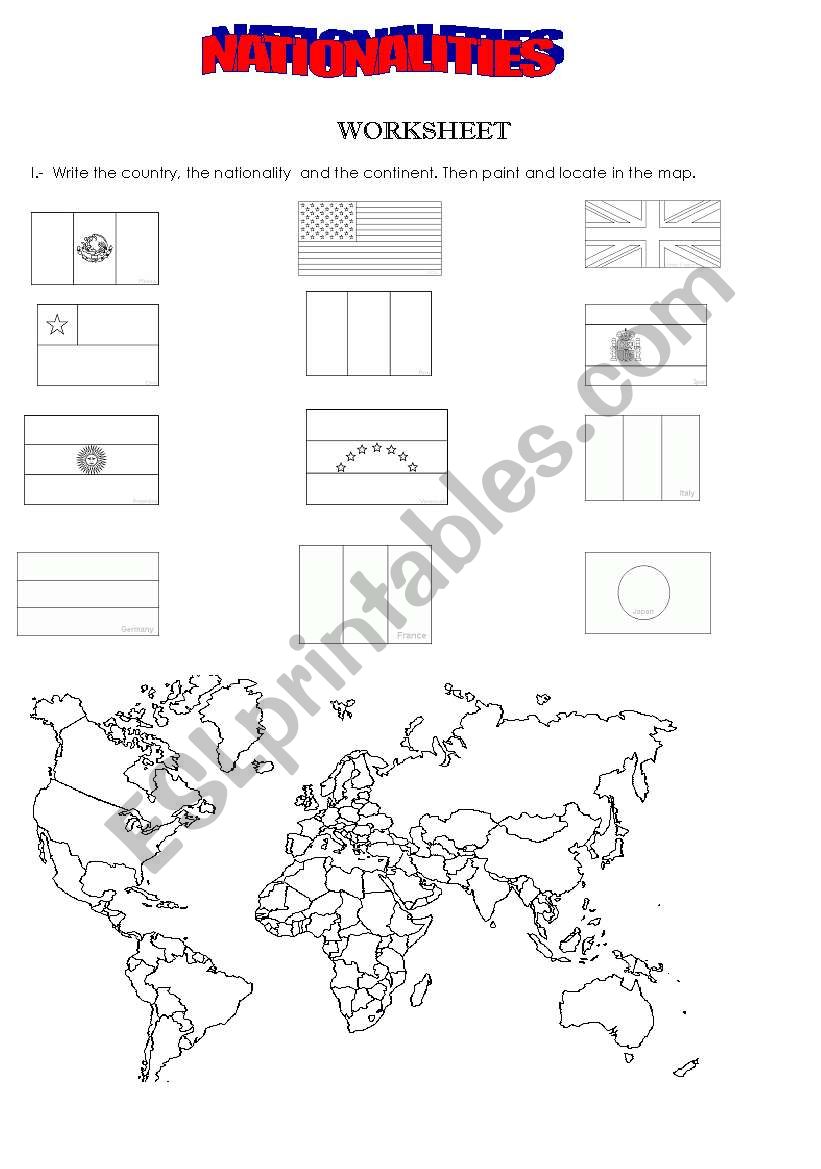 nationalities worksheet