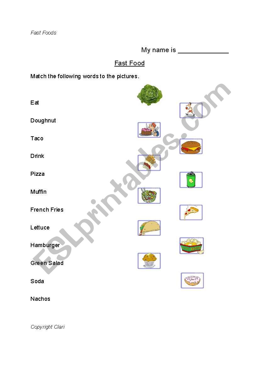Food Vocabulary and Question Exercise