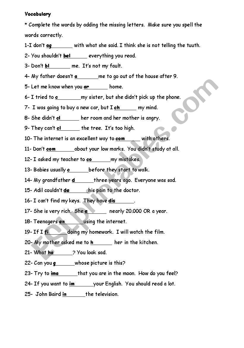 vocabulary and spellin worksheet