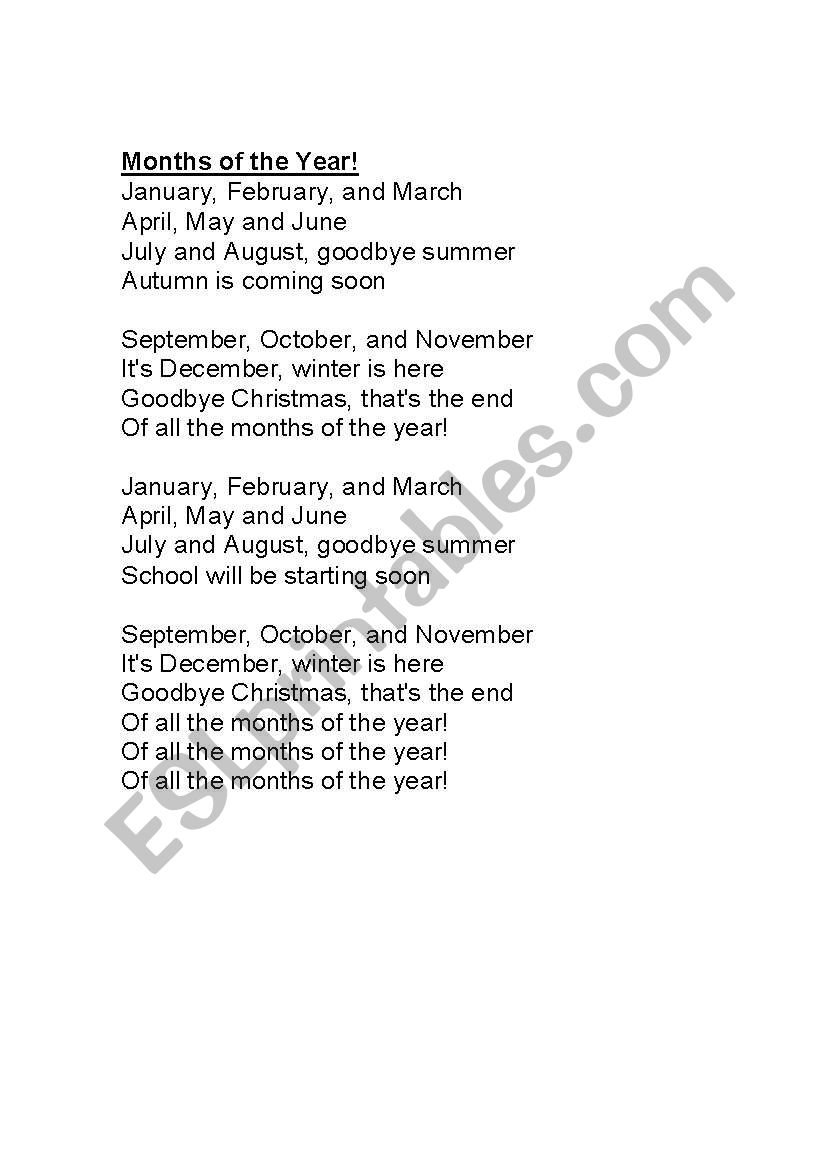 Months of the Year worksheet