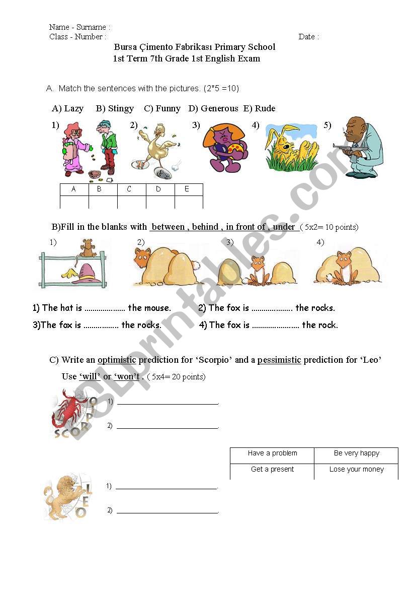 another 2 paged test for elementary students