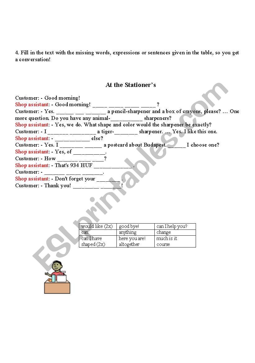 At the Stationers worksheet