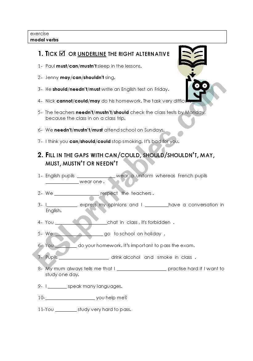 Exercise modal verbs worksheet