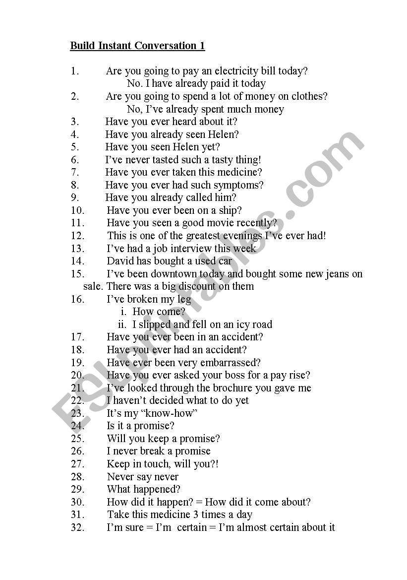 Build instant conversation 1 worksheet