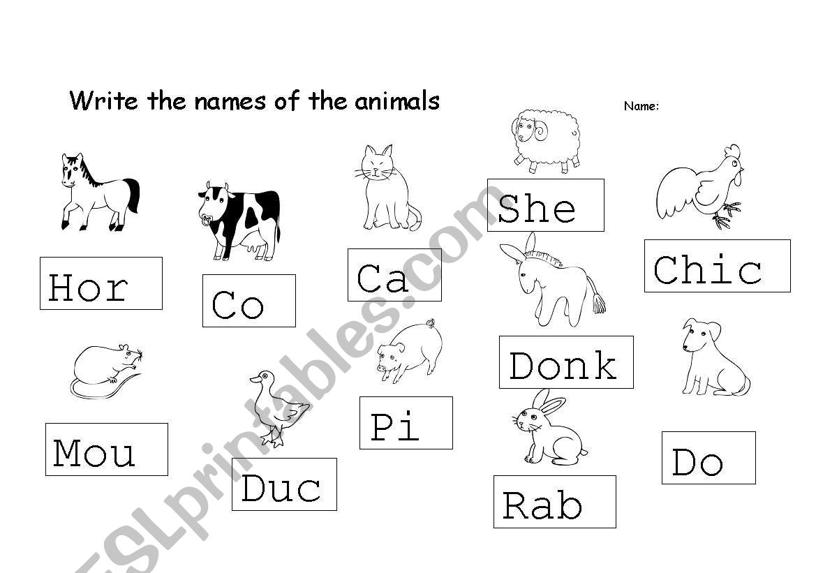 Farm animals writing worksheet