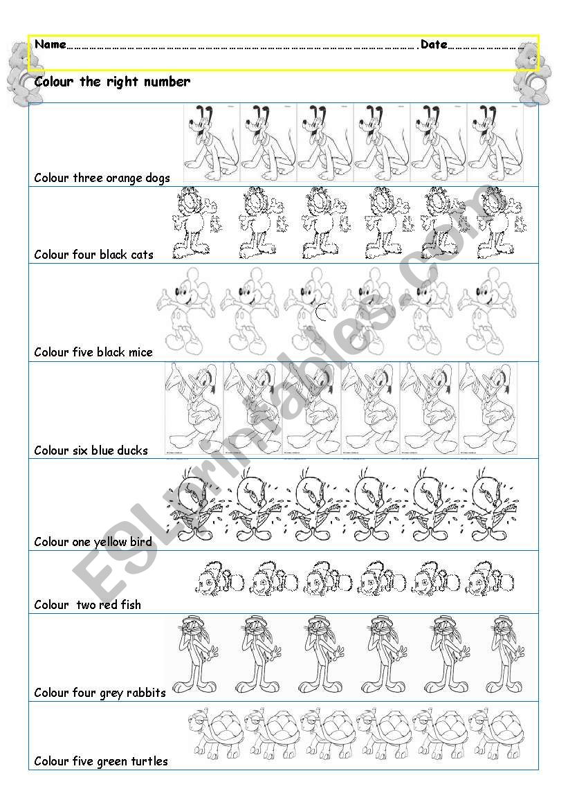 Colour the right number worksheet