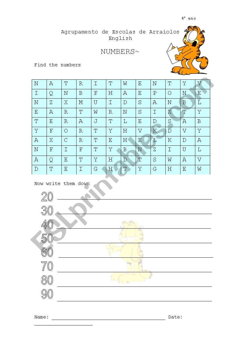 numbers  worksheet