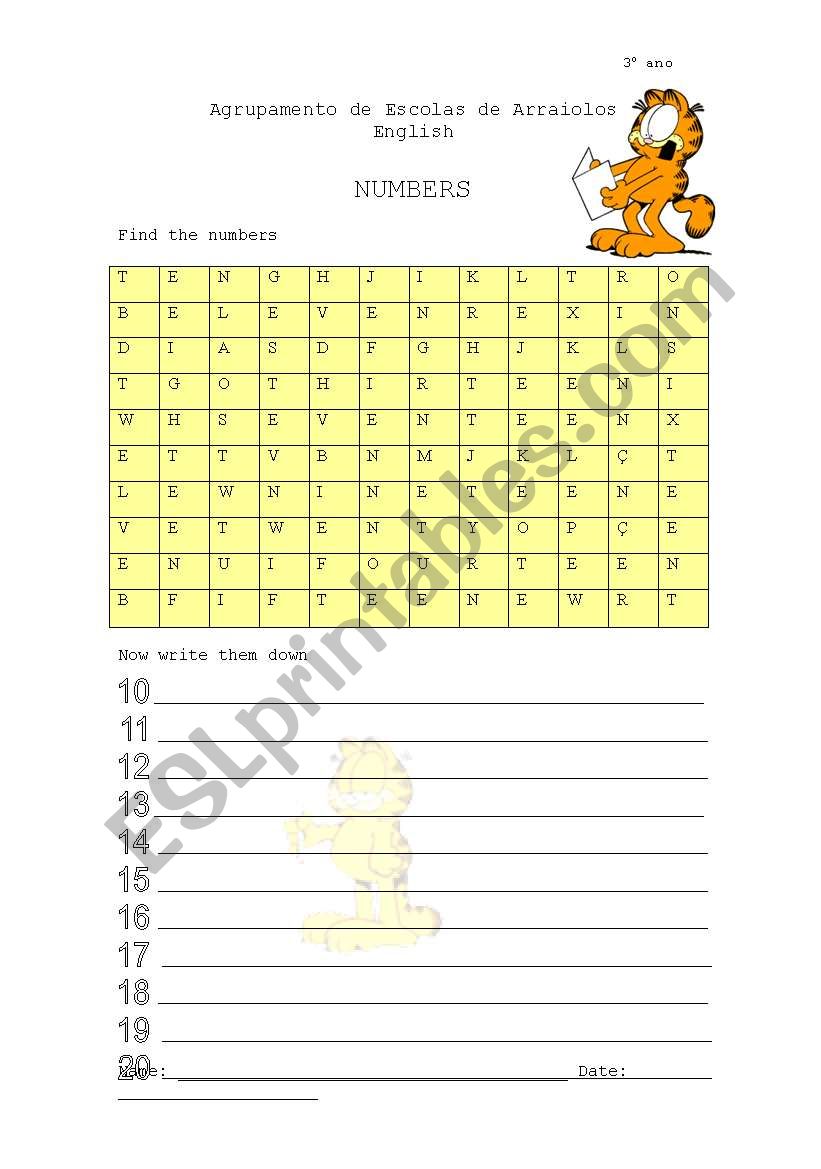 numbers- 10 to 20 worksheet