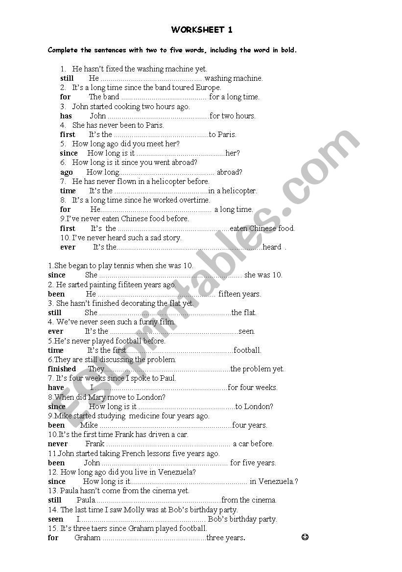 tenses worksheet
