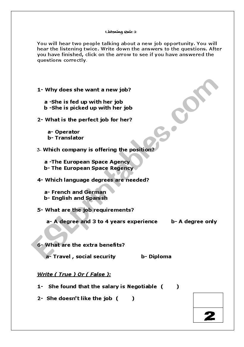 listening quiz worksheet