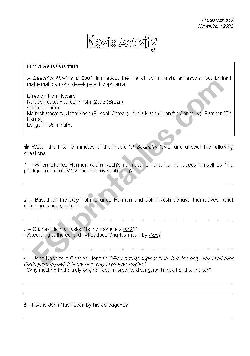 Movie-Conversation class based on the Film - A Beautiful Mind (StudentÂ´s)
