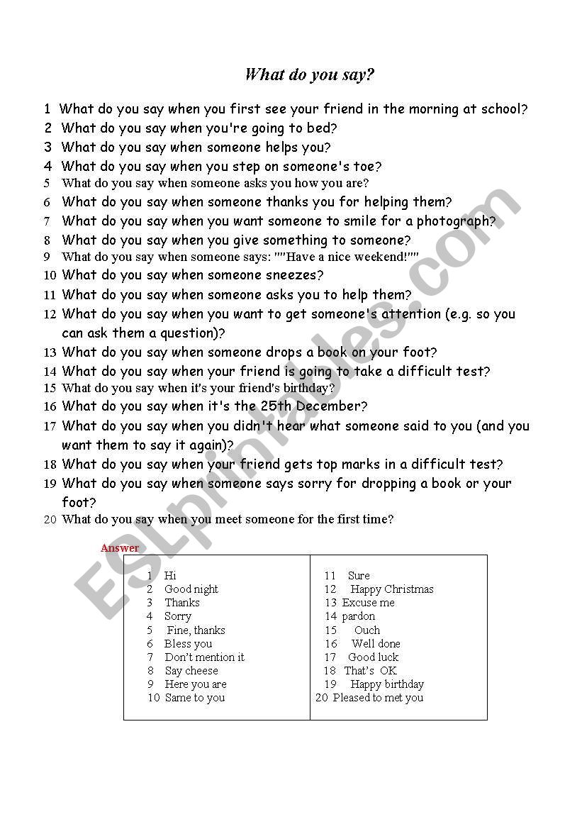 What do you say? worksheet