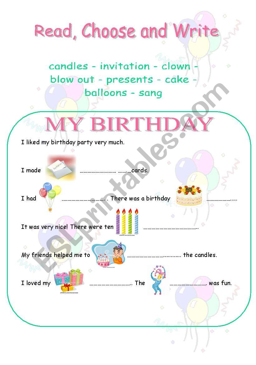 bithday vocabulary worksheet