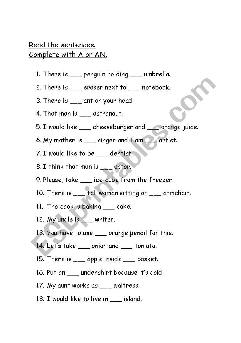 A or An worksheet