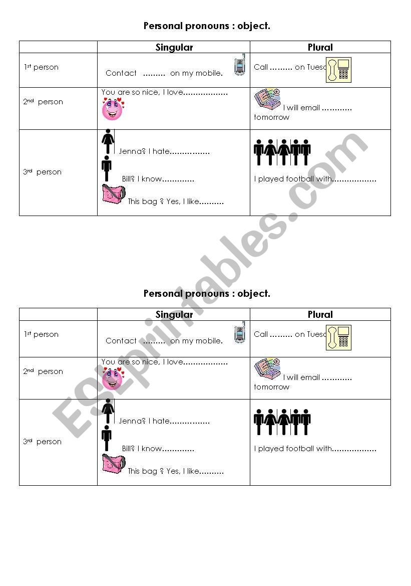 Objective Personal pronouns  worksheet