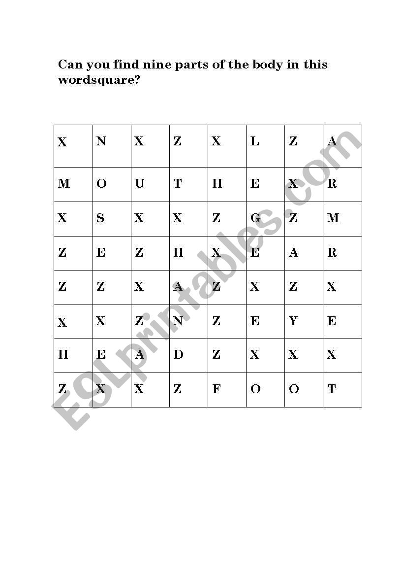 body parts worksheet