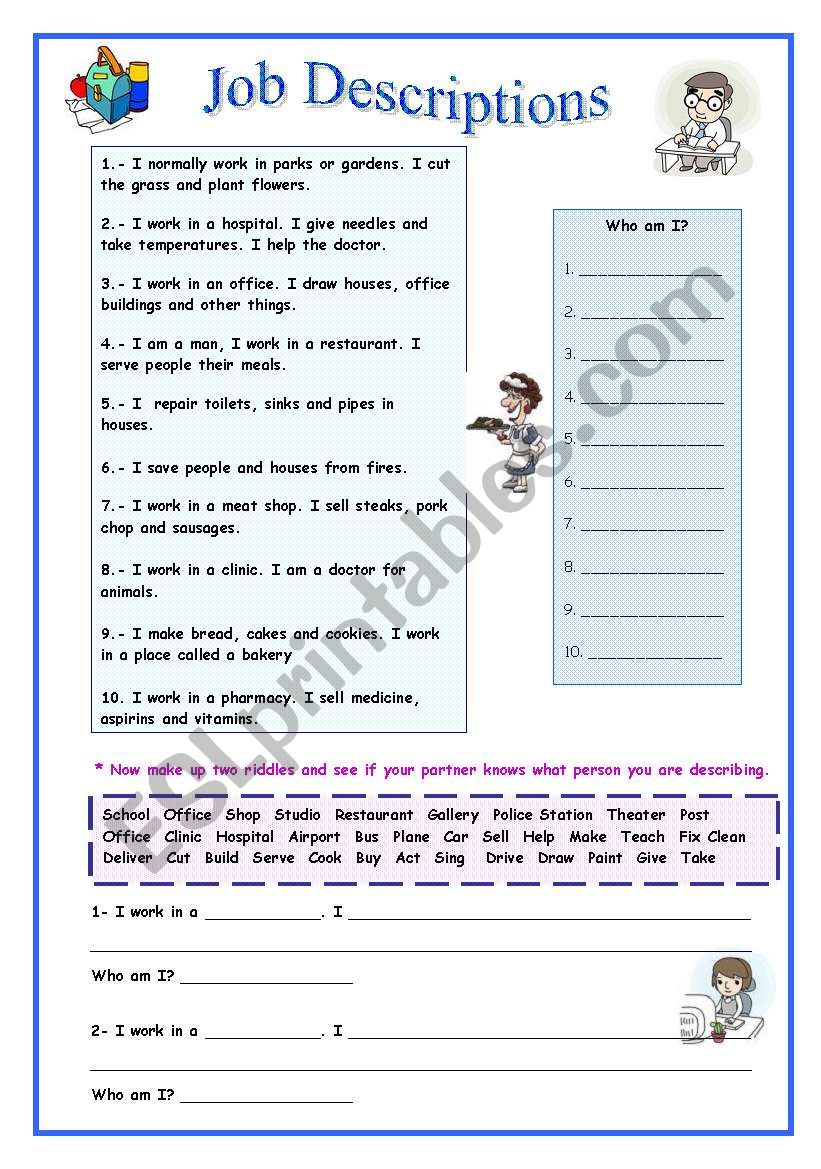 Job Descriptions worksheet