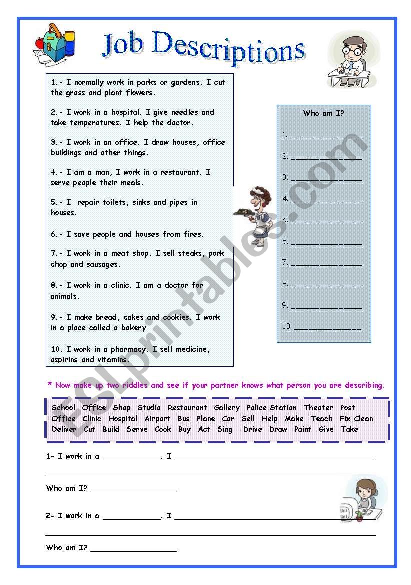 Job Descriptions worksheet