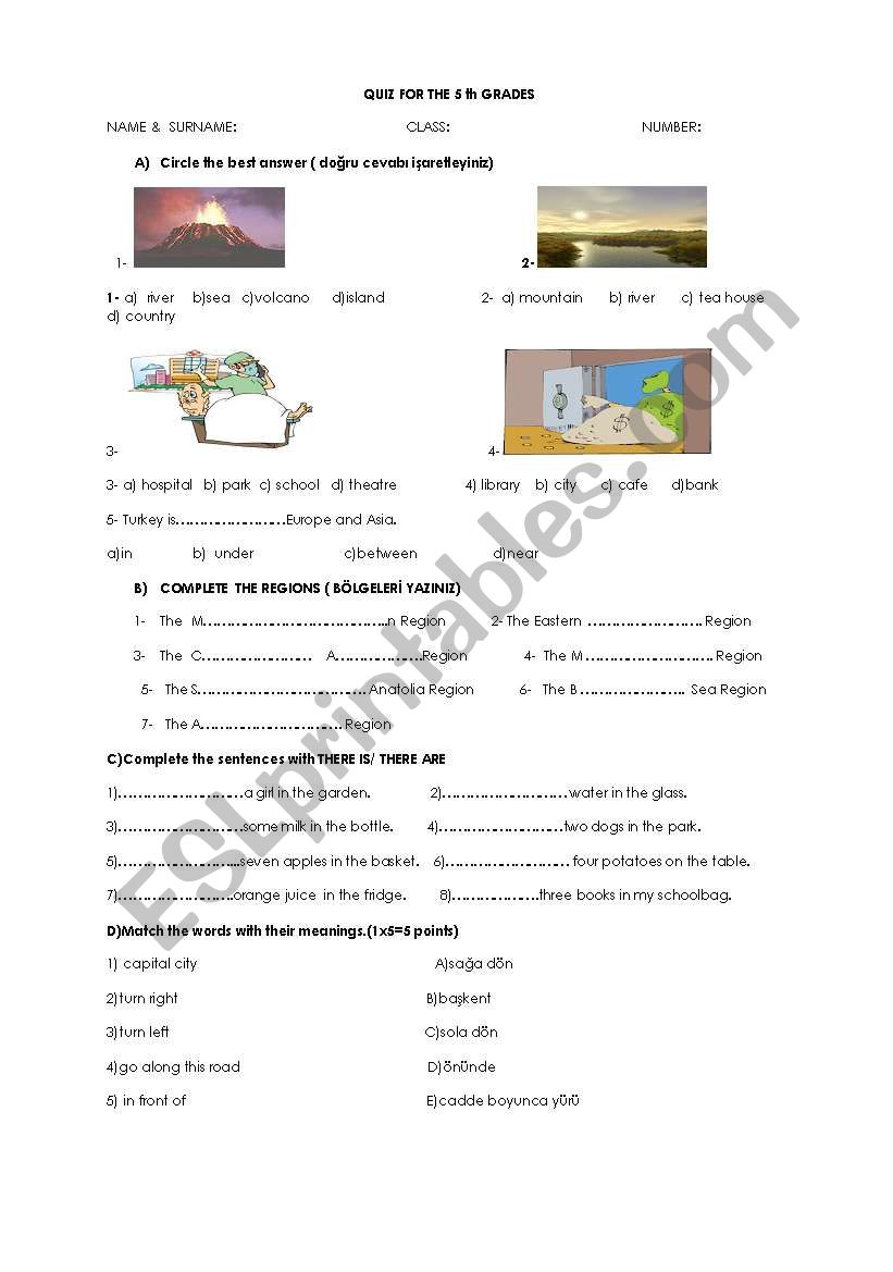 quiz for 5th grade ( turkish students)