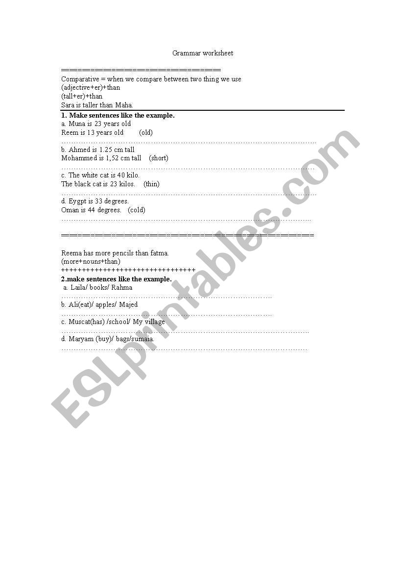 comparative /grammar worksheet