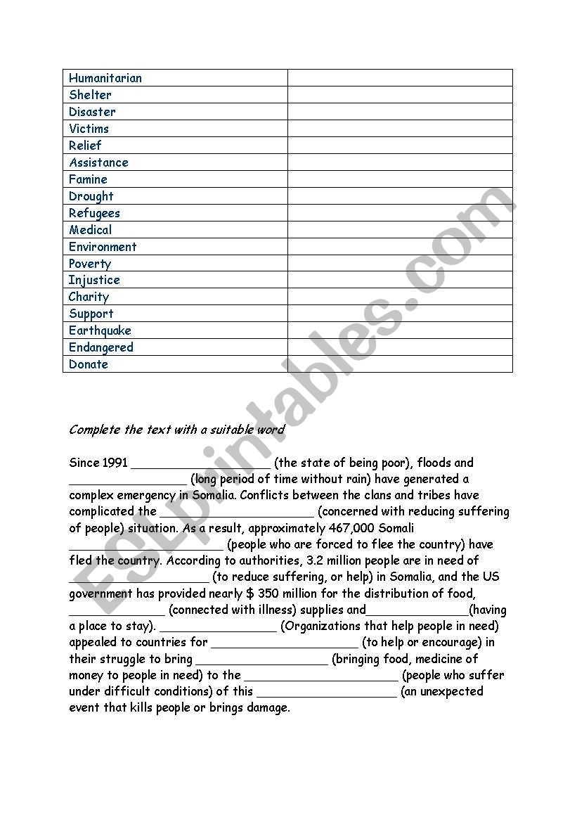 charities 2 worksheet