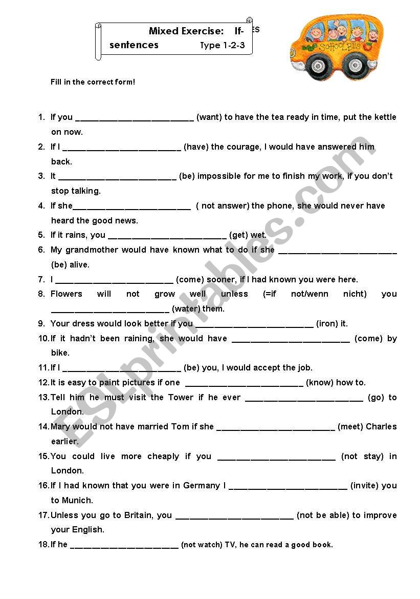 Mixed If-Clauses (1,2,3) worksheet