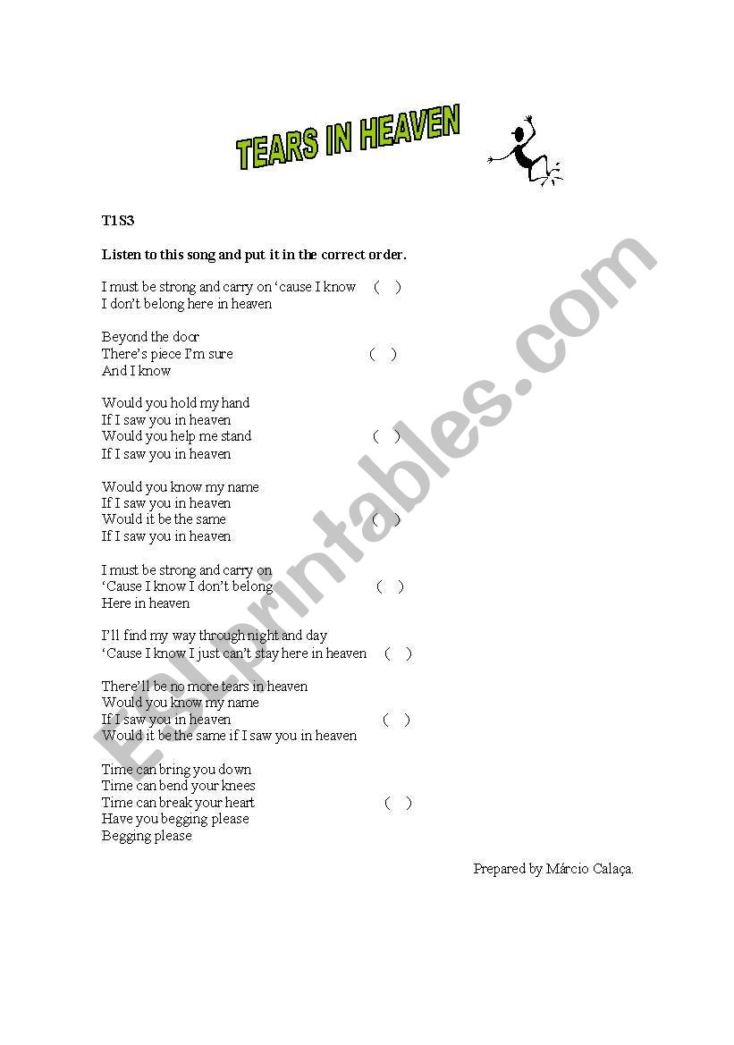 tears in heaven worksheet