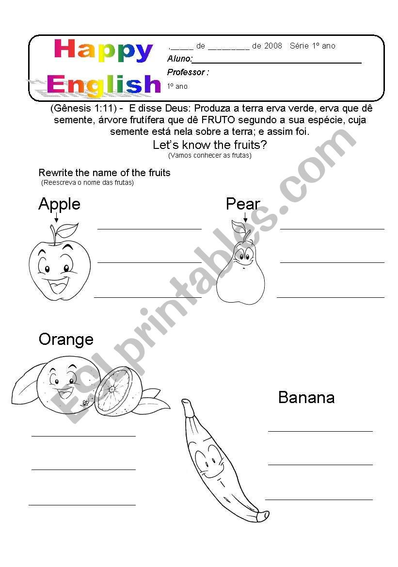 Lets know the fruits worksheet