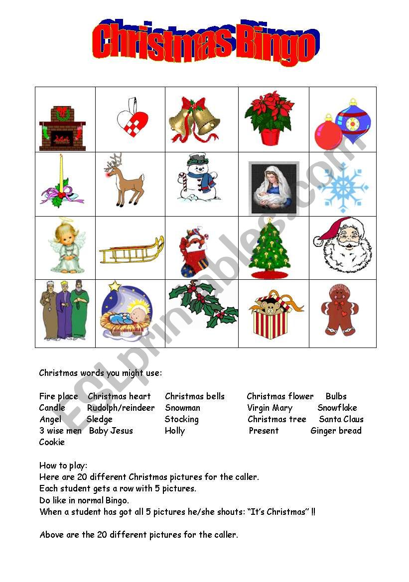 Christmas Bingo / caller  worksheet