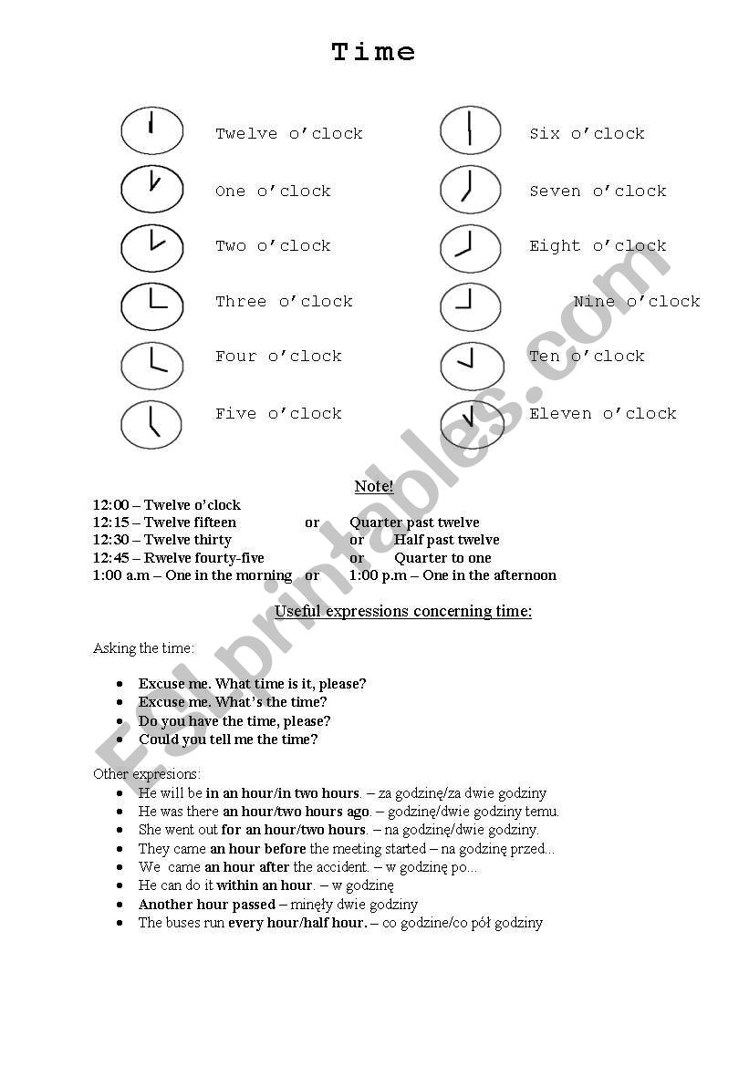 Telling the time worksheet