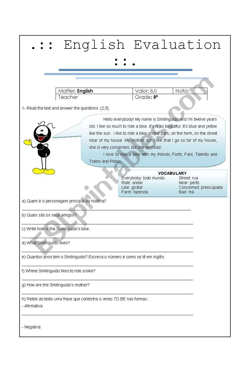 English Evaluations worksheet