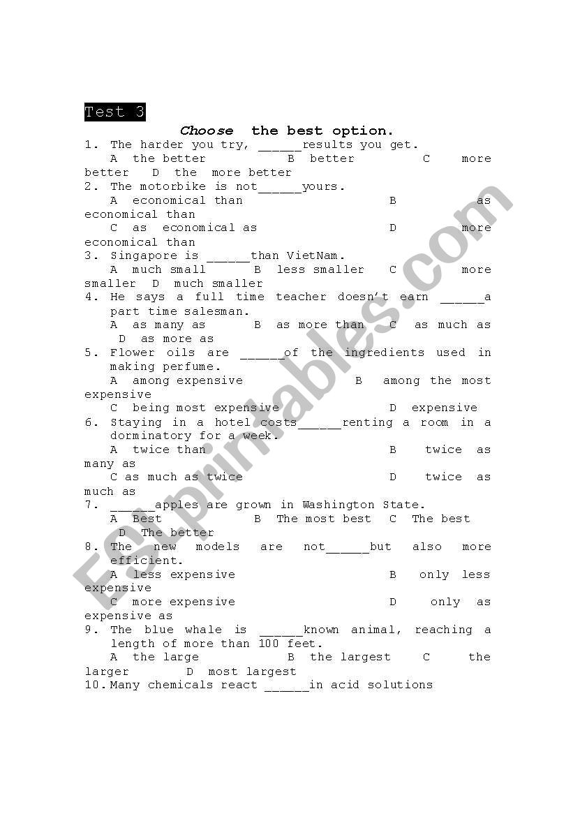 comparison worksheet