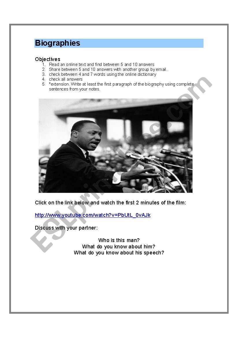 Martin Luther King Reading Task