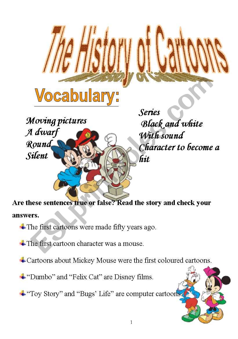 THE HISTORY OF CARTOONS worksheet