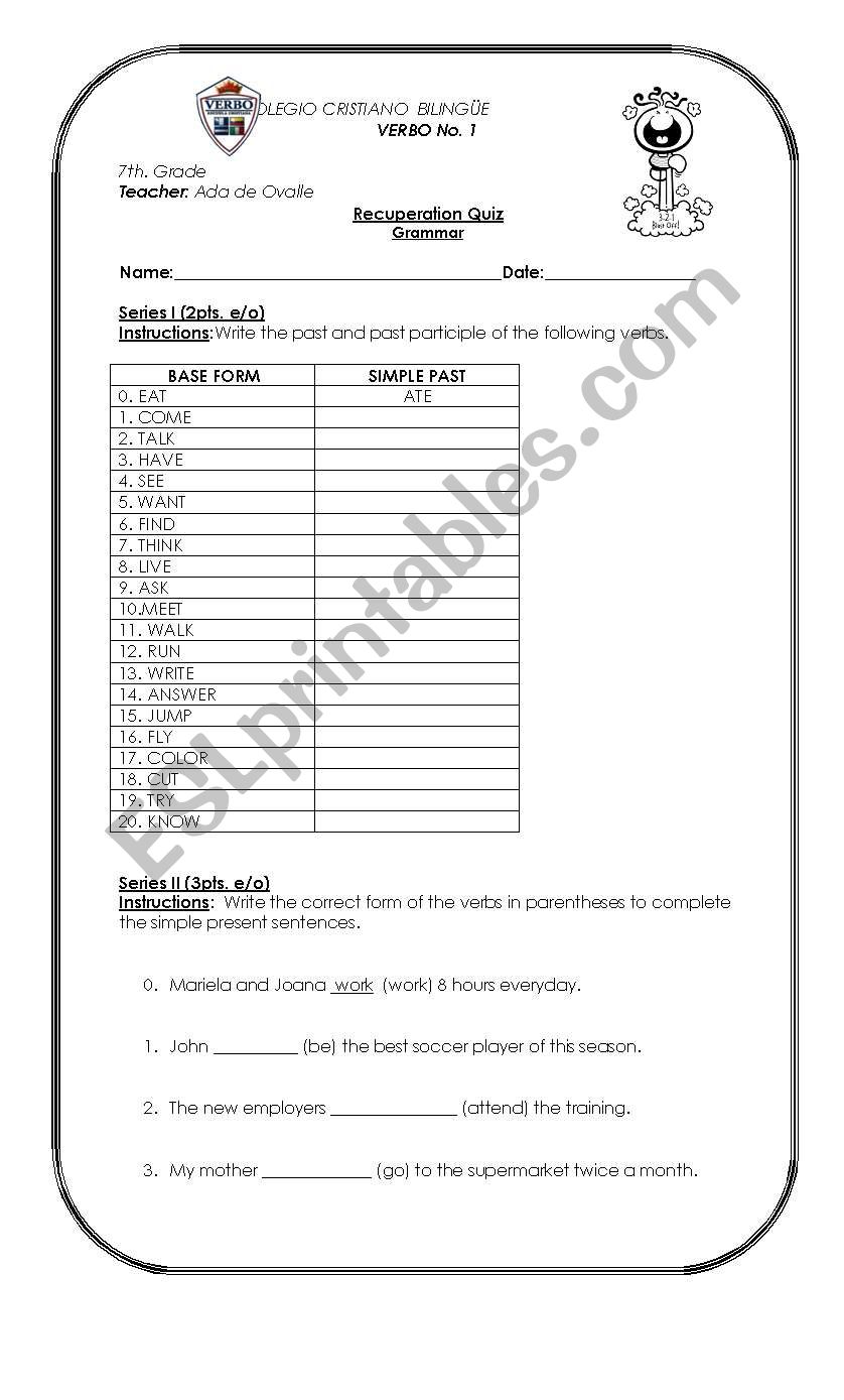 Simple Present Quiz worksheet